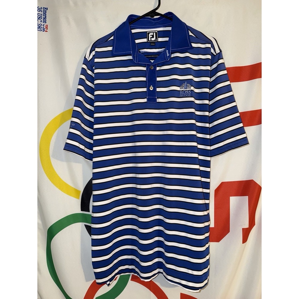 Footjoy Robert Trent Jones Ross Bridge Golf Polo Shirt Large Blue Striped